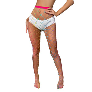 Rainbow Fishnet Tights in Four Mesh Sizes