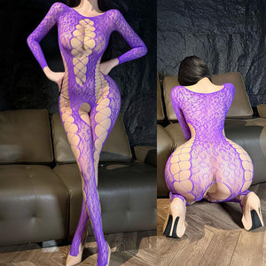 Leopard Jacquard Mesh Bodystocking - W88