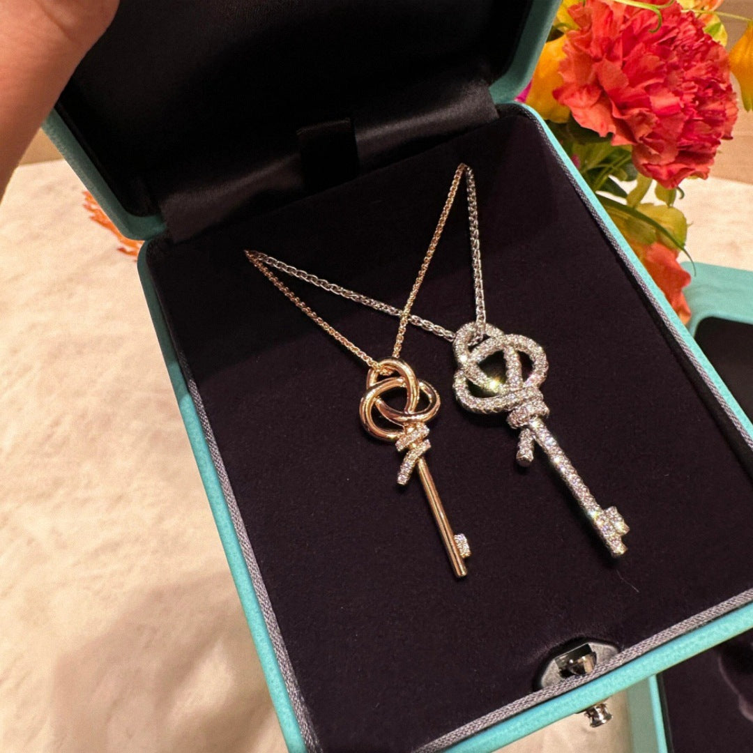 Crystal-Accent Woven Knot Key Pendant Necklace - view 4
