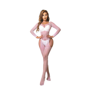 Fine-Mesh Open-Crotch Bodysuit