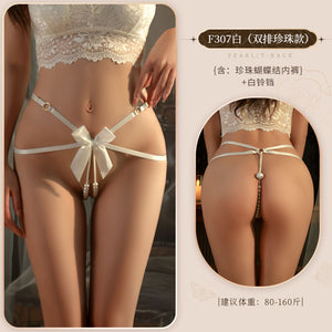 Bow and Bead-Detail Thong - 307A