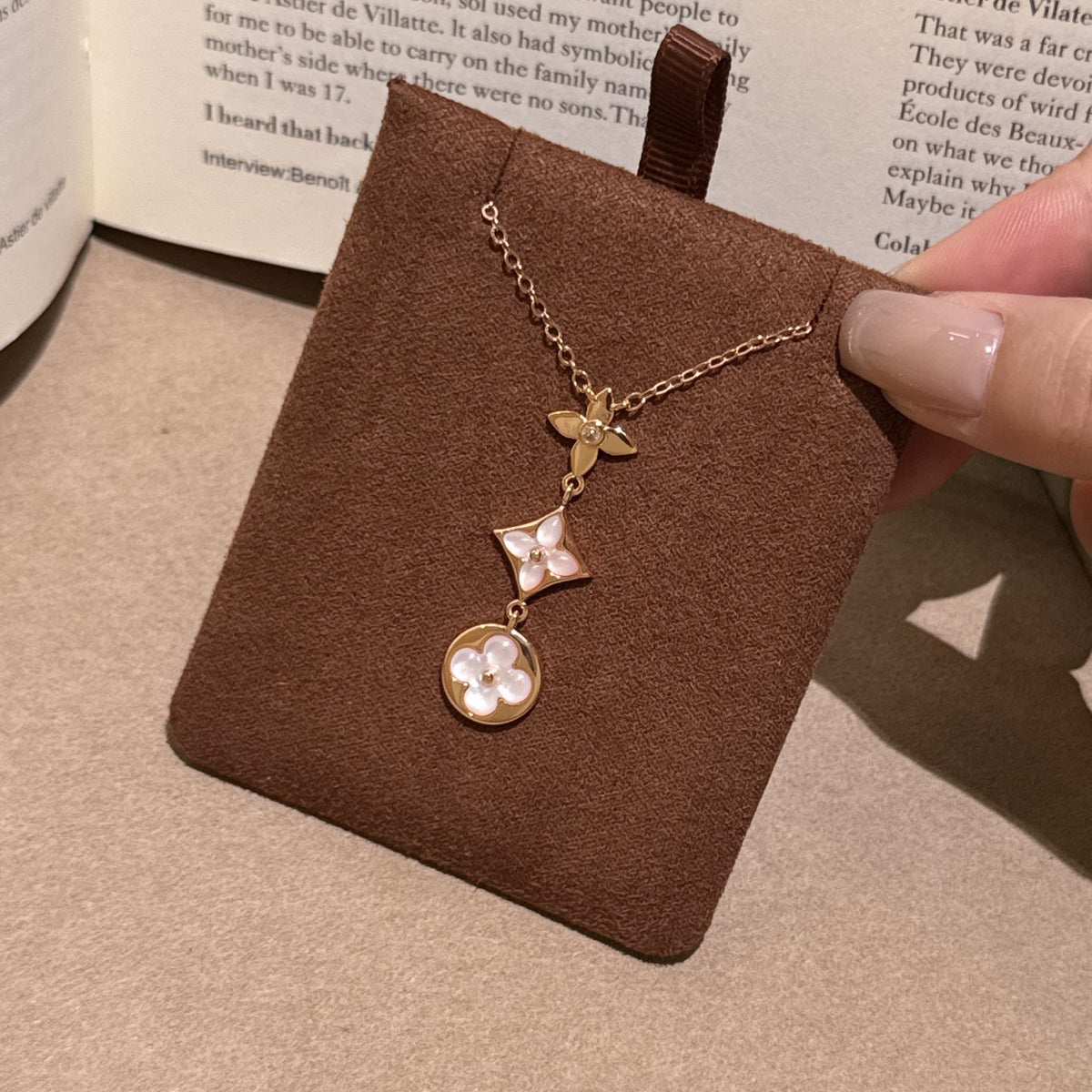 White Floral Geometric Drop Necklace - view 2