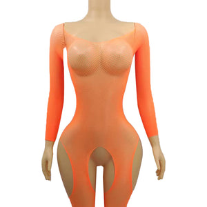 Fine-Mesh Open-Crotch Bodysuit
