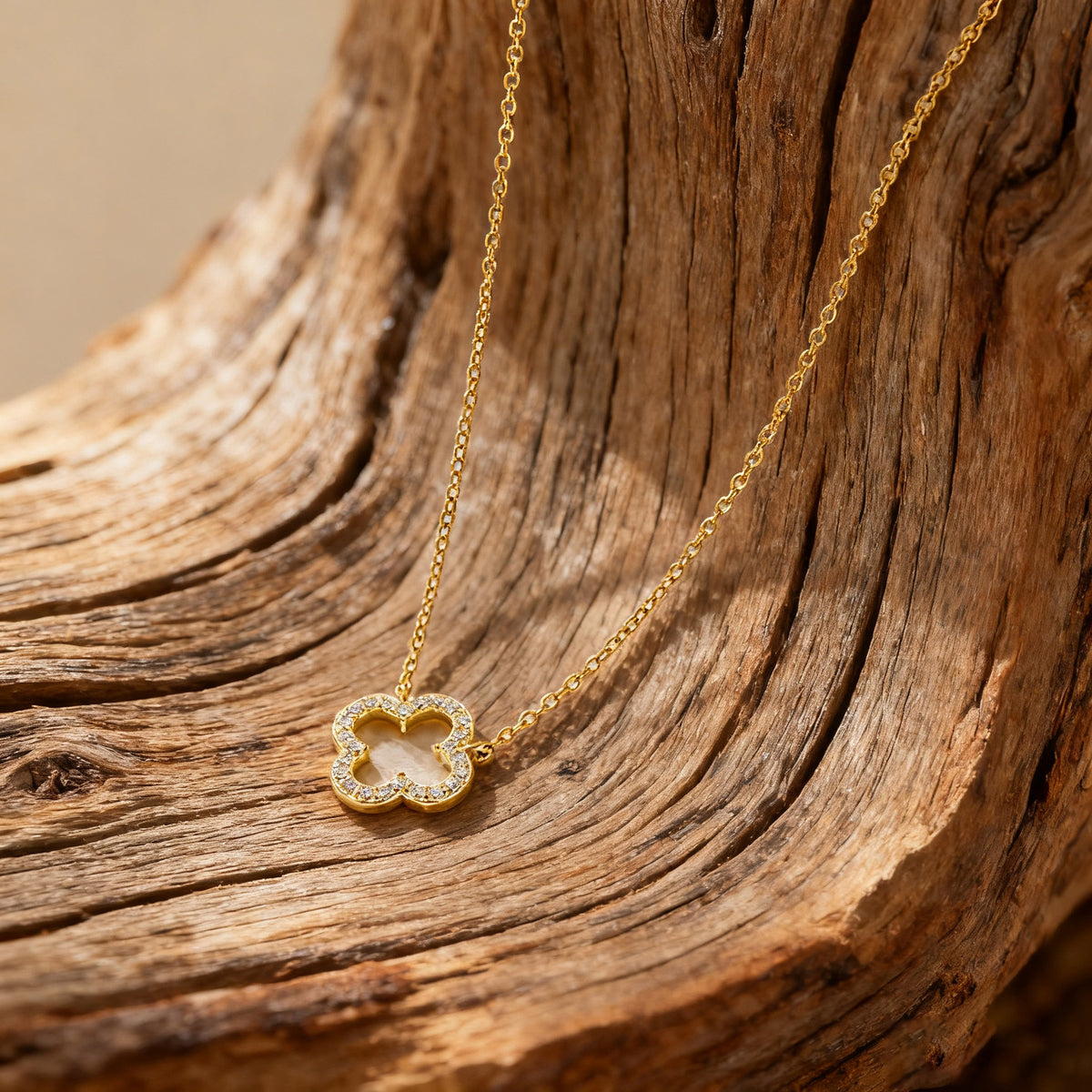 Sterling Silver Open Clover Zirconia Necklace - view 2