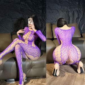 Cutout Leopard Jacquard Bodystocking - W86