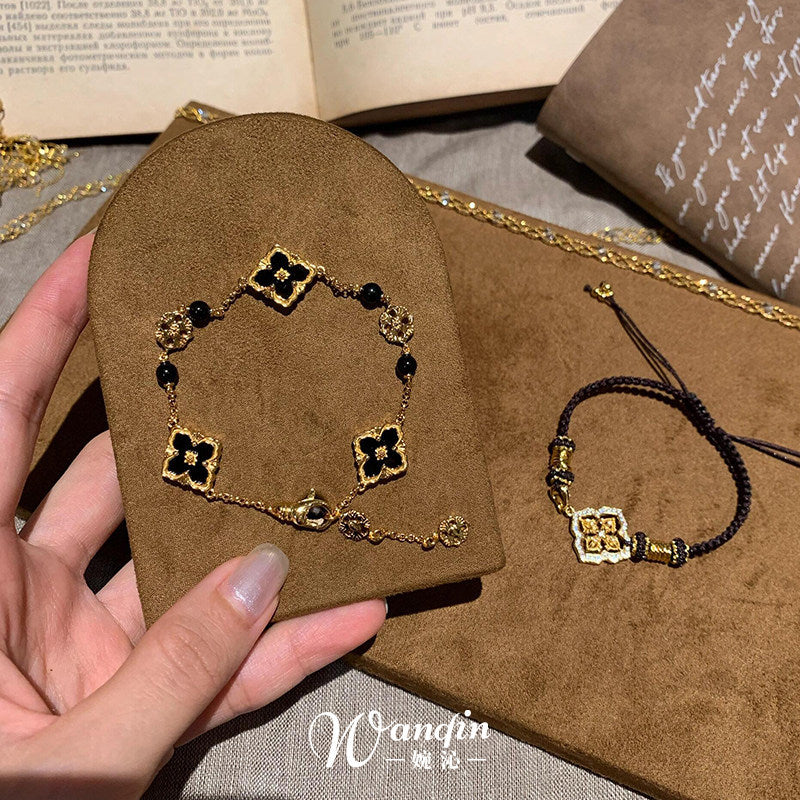Black and Gold-Tone Floral Bracelet - view 3