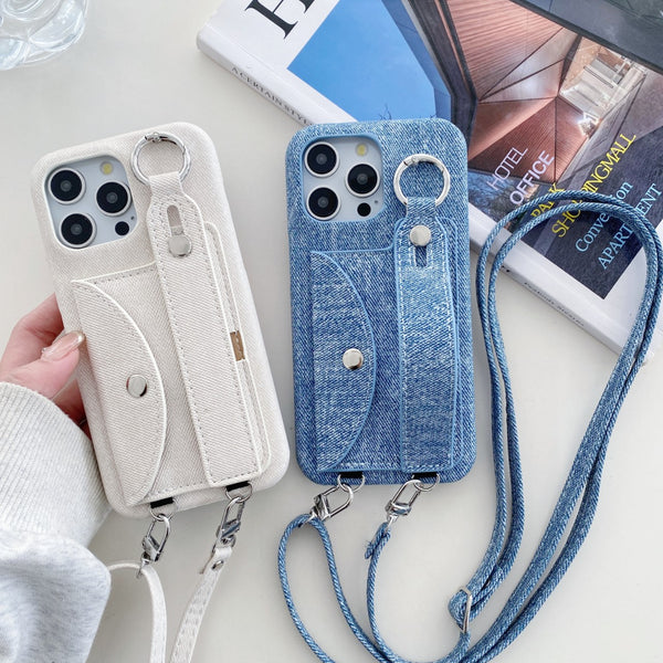 Denim-Look Wallet Crossbody iPhone Case