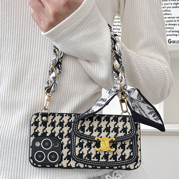 Patterned iPhone Case with Scarf Handle Crossbody Strap
