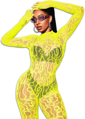Bow and Floral-Detail Mesh Bodysuit