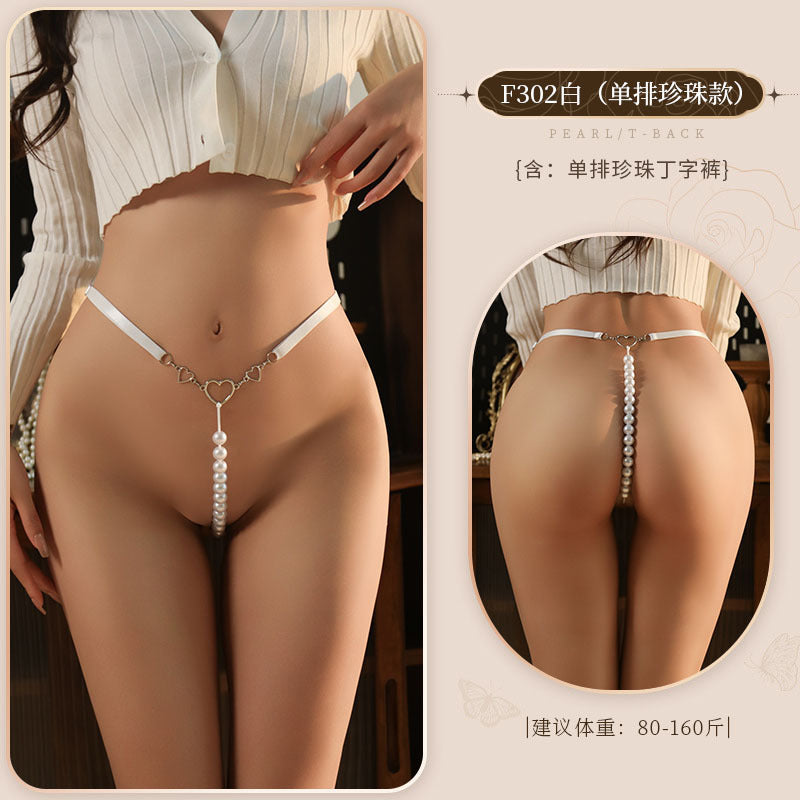 Heart-Detail Beaded Thong - F302