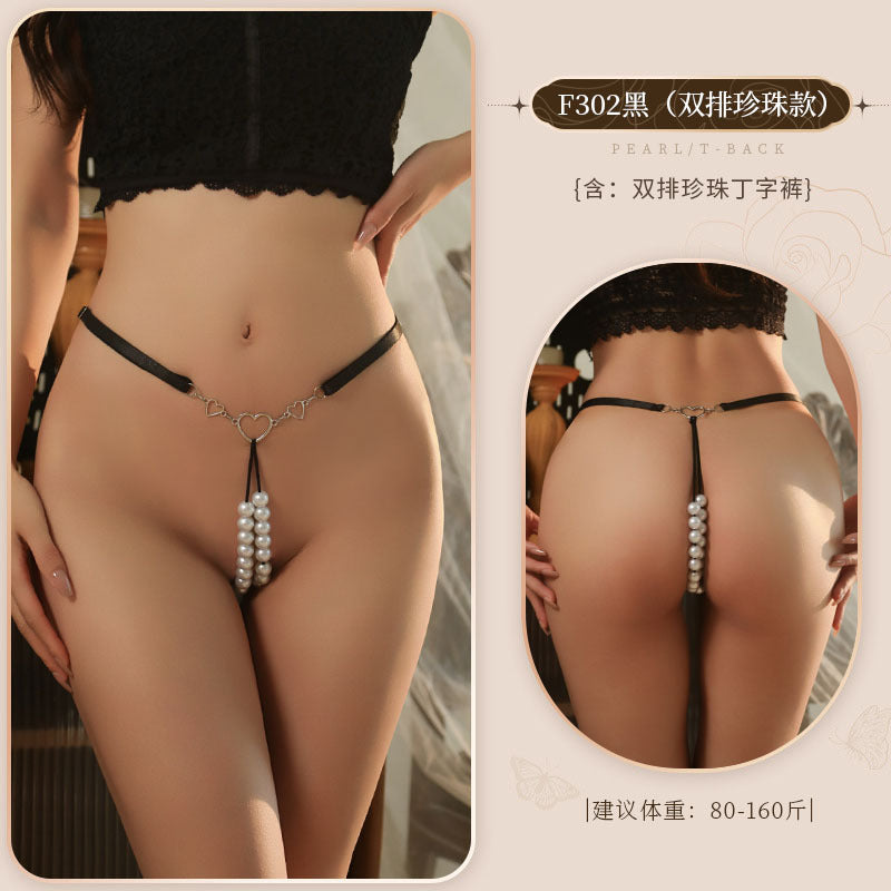 Heart-Detail Beaded Thong - F302