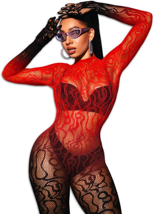 Bow and Floral-Detail Mesh Bodysuit