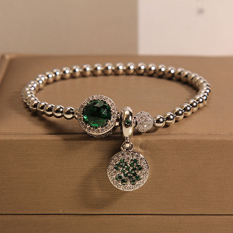 Green Sparkling Bead and Flower Charm Bracelet - view 6