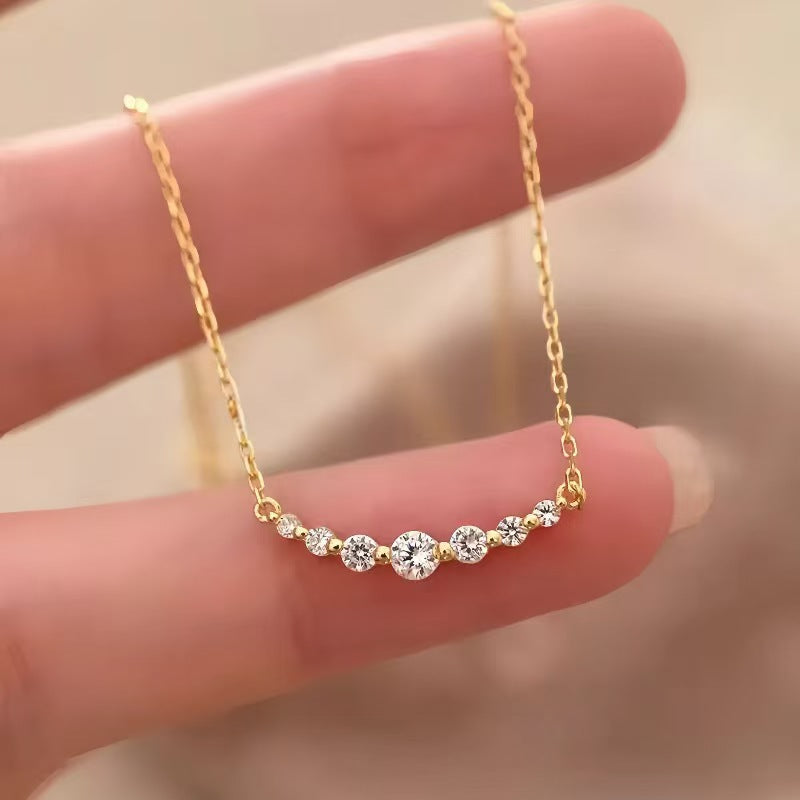 Sterling Silver Graduated Zirconia Smile Necklace - main view