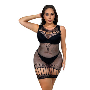 Plus-Size Cutout Mesh Lingerie Dress