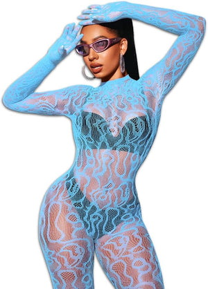 Bow and Floral-Detail Mesh Bodysuit