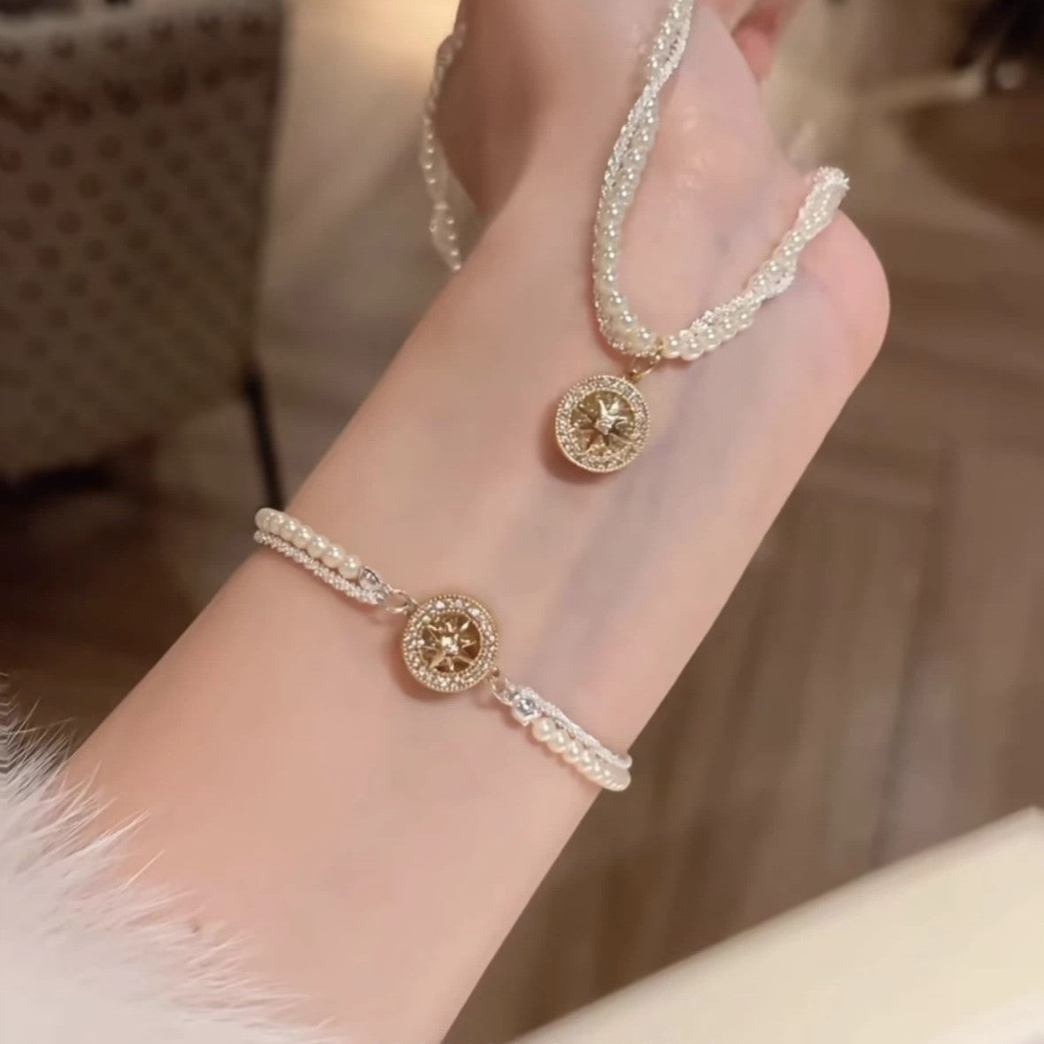 Eight-Point Star Compass Pearl Bead Bracelet - view 3