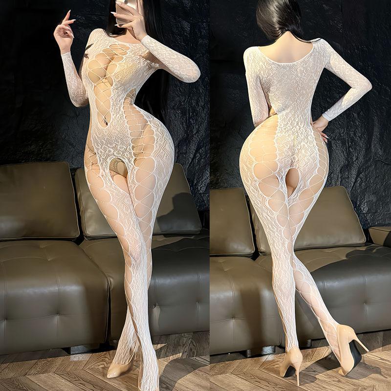 Leopard Jacquard Mesh Bodystocking - W88