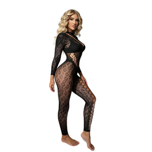 Leopard Cutout Mesh Bodysuit