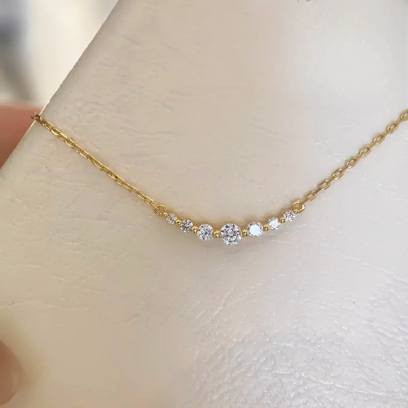 Sterling Silver Graduated Zirconia Smile Necklace - view 2