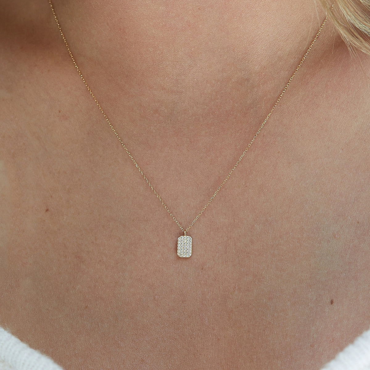 Sterling Silver Sparkling Rectangular Pendant Necklace - view 2