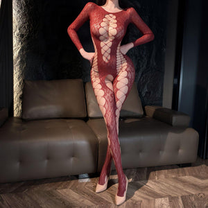 Cutout Leopard Jacquard Bodystocking - W86