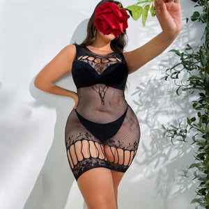 Plus-Size Cutout Mesh Lingerie Dress