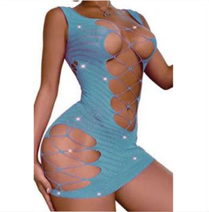 Rhinestone Fishnet Mini Dress