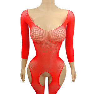 Fine-Mesh Open-Crotch Bodysuit