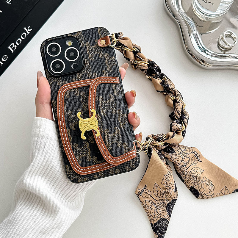 Patterned Phone Case with Scarf Handle or Crossbody Strap