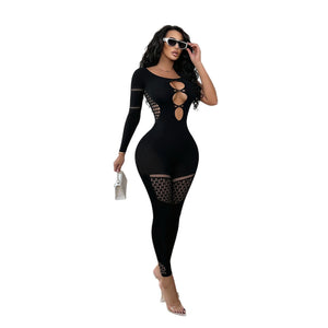 Black Long-Sleeve Cutout Knit Bodysuit