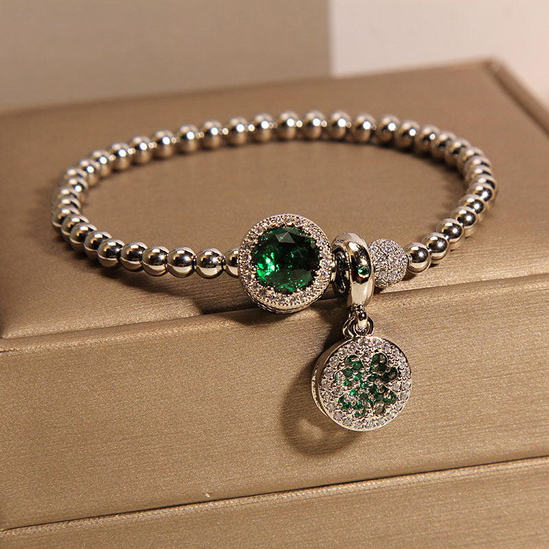Green Sparkling Bead and Flower Charm Bracelet - view 3