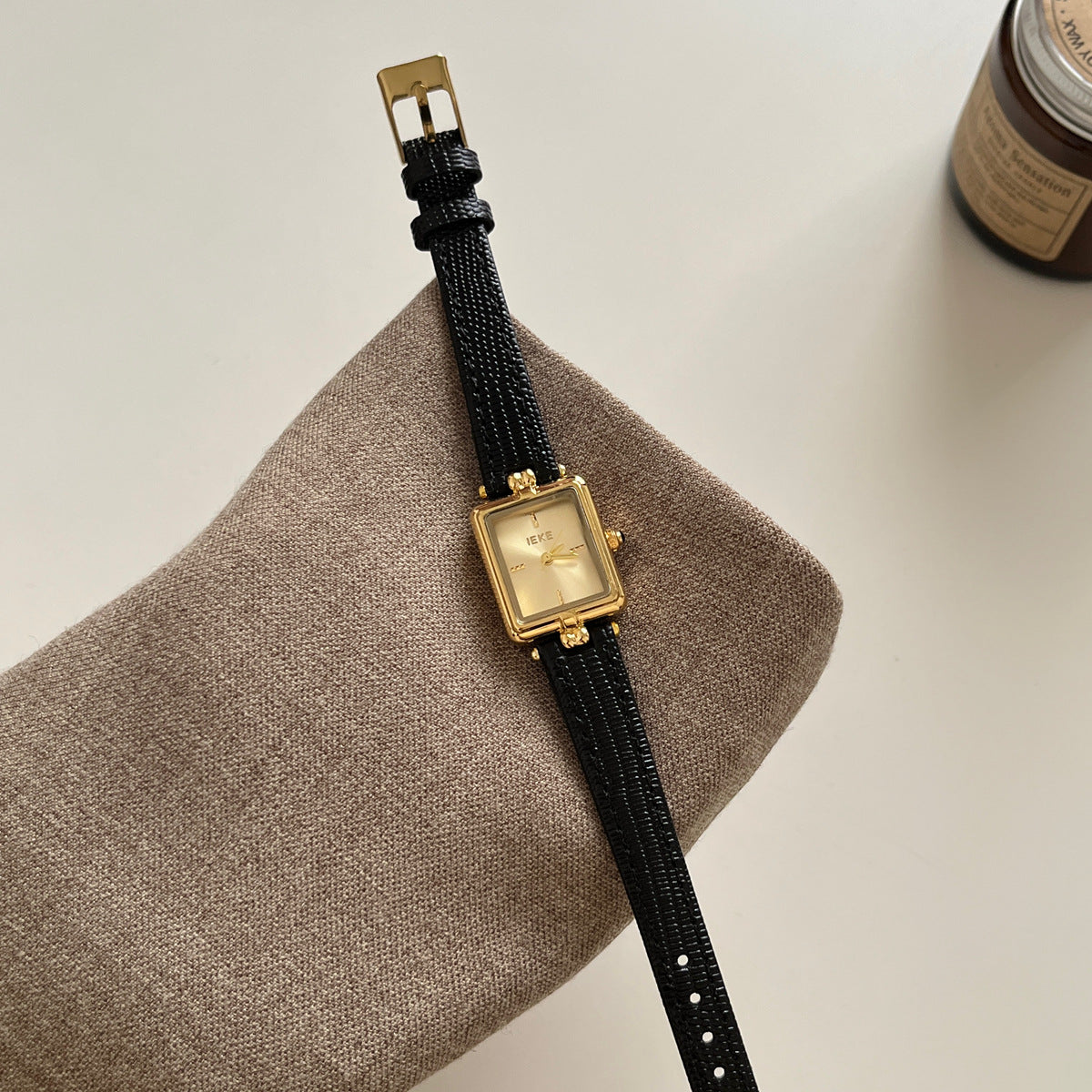 Vintage Rectangular Genuine Leather Quartz Watch - view 5