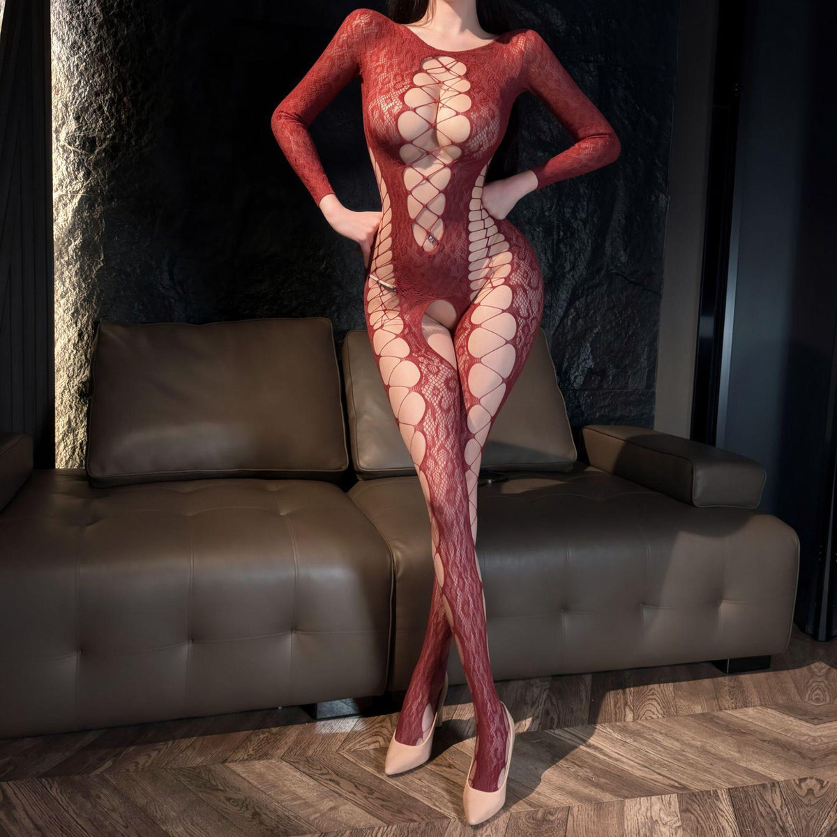 Leopard Jacquard Mesh Bodystocking - W88