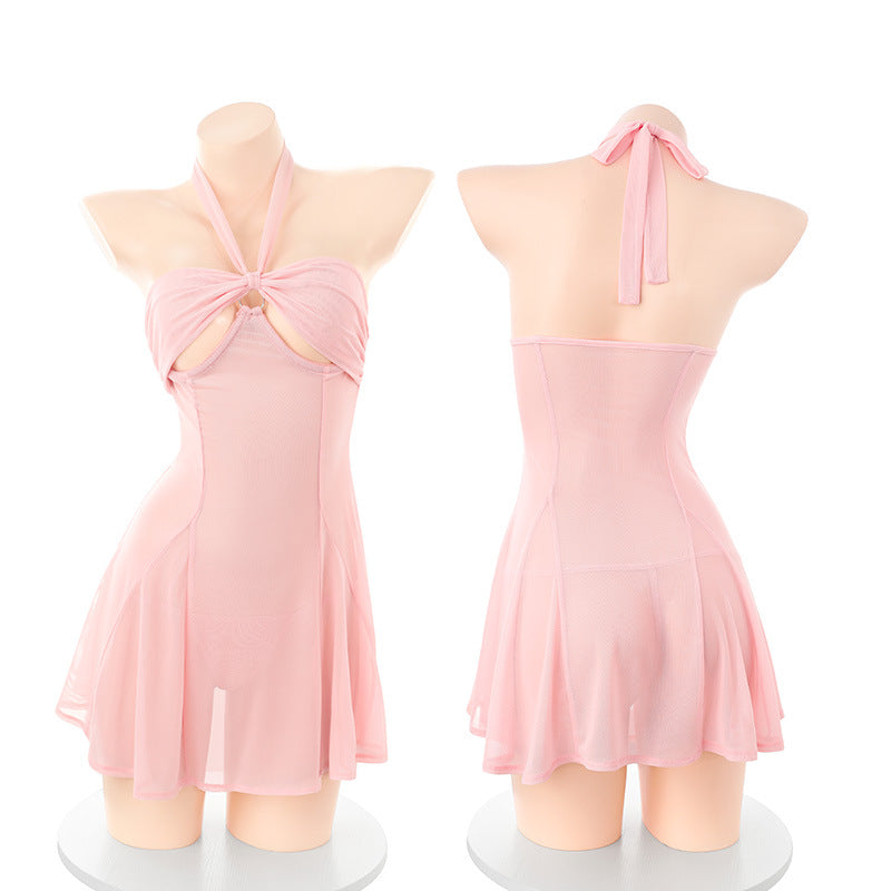 Pink Bow Halter Lingerie Set - 5951