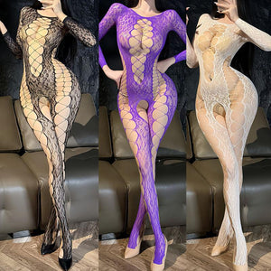 Cutout Leopard Jacquard Bodystocking - W86
