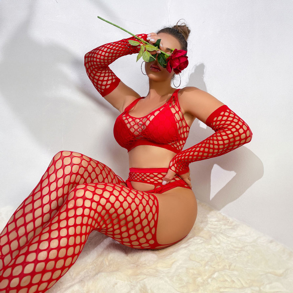 Three-Piece Fishnet Lingerie Set