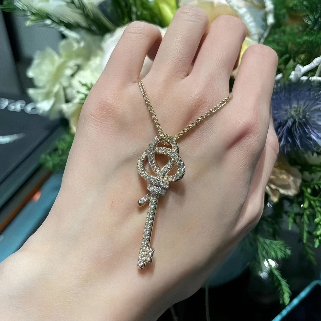 Crystal-Accent Woven Knot Key Pendant Necklace - main view