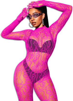 Bow and Floral-Detail Mesh Bodysuit