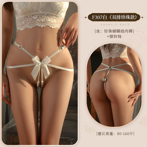 Bow and Bead-Detail Thong - 307A