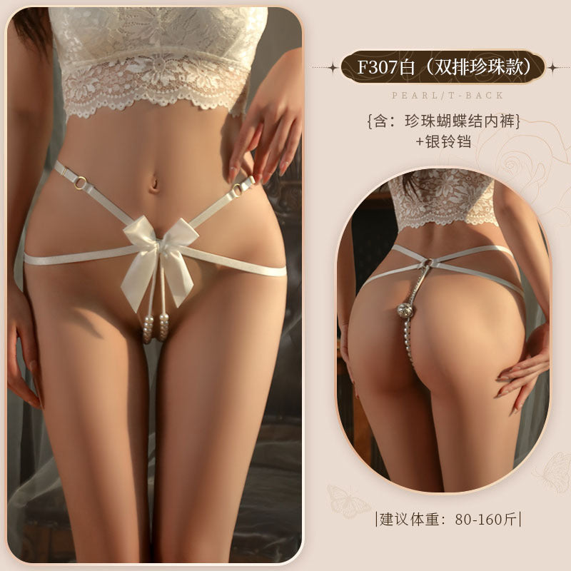 Bow and Bead-Detail Thong - 307A
