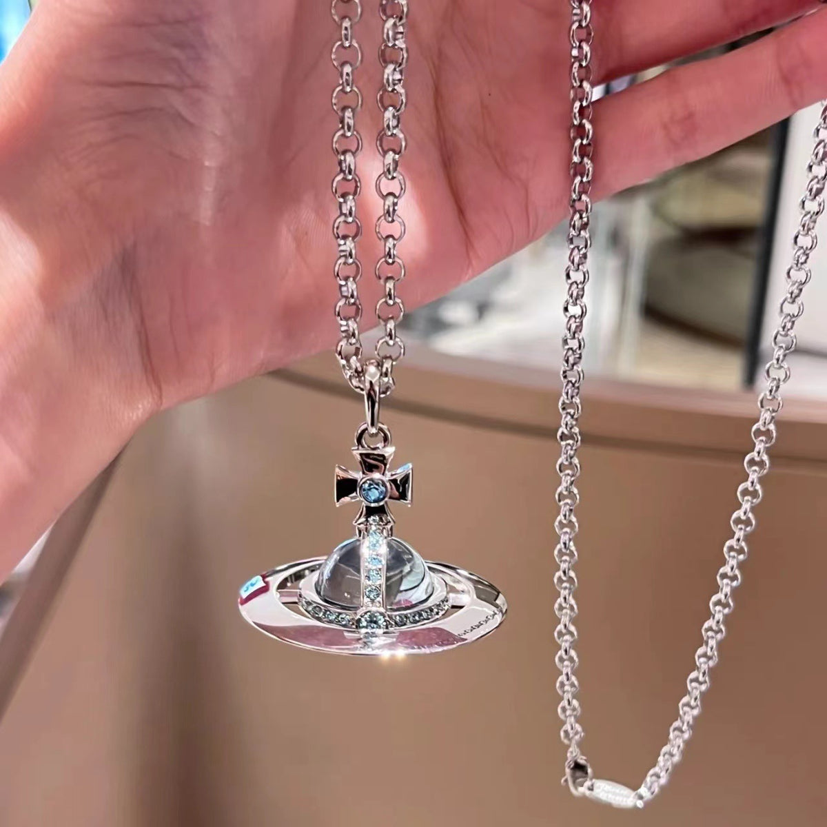 Glacier Blue Planet Pendant Necklace - view 2