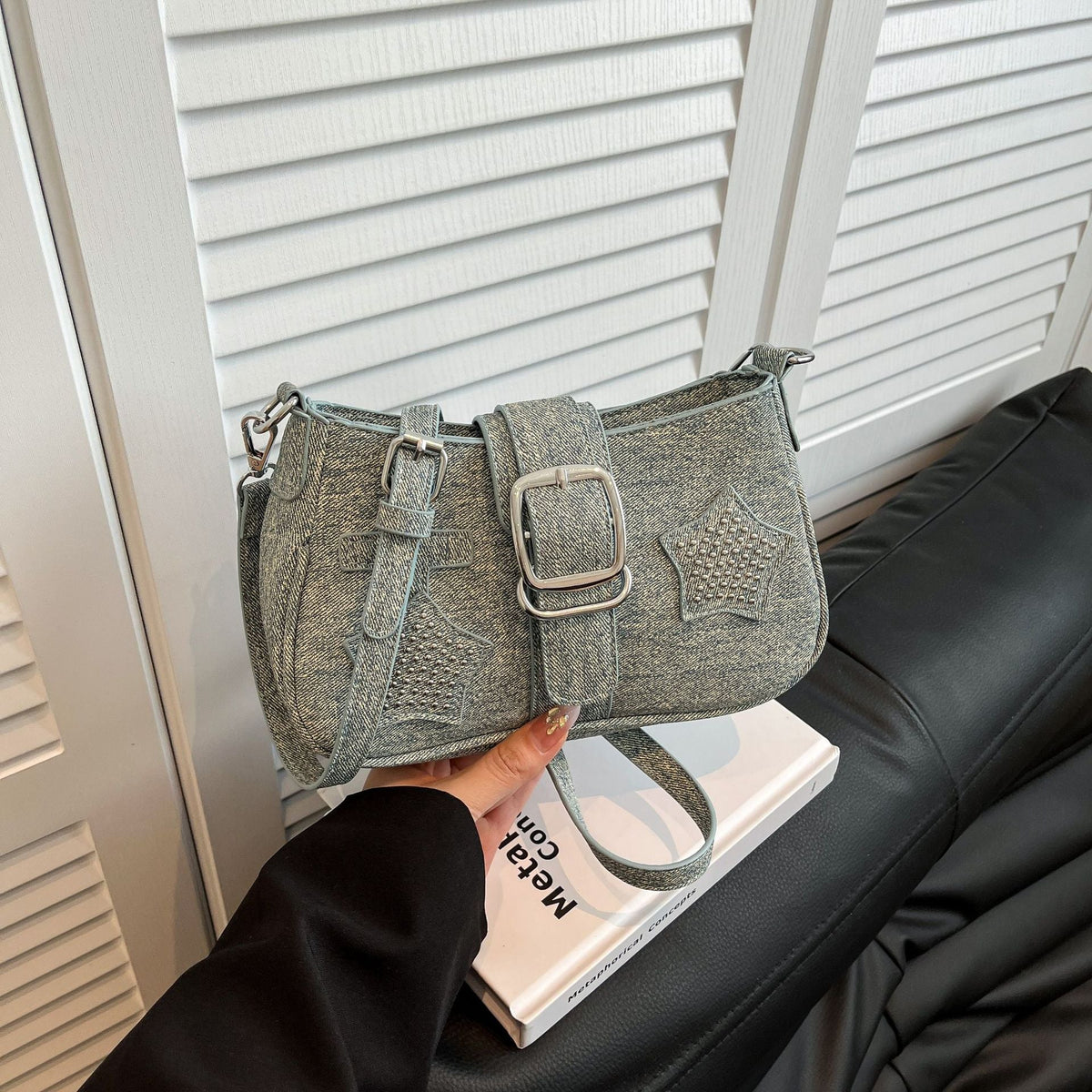 Personalized Denim Star Chain Shoulder Bag for Women