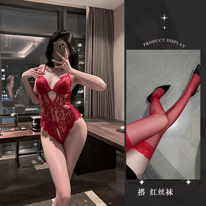 Lace Bodysuit and Stocking Options - 5907