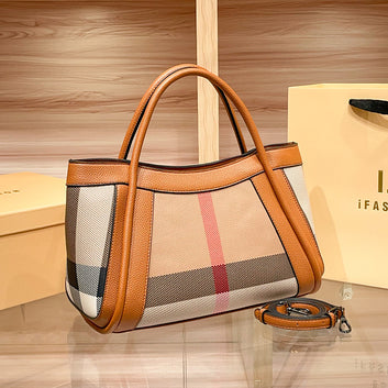 Fashion Leather Large-Capacity Handbag Plaid Tote Bag 2026 New Bag Women'S Shoulder Messenger Bag