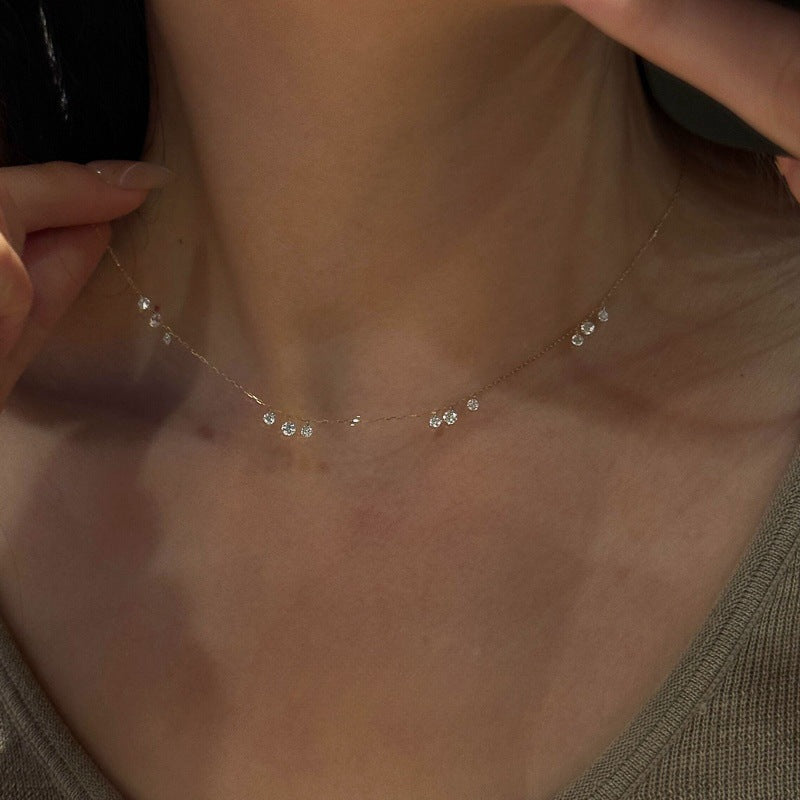Sterling Silver Delicate Zirconia Fringe Necklace - view 3