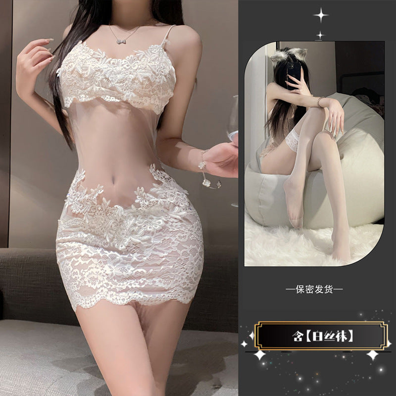 Lace Slip Dress with Stocking Options - 5988A