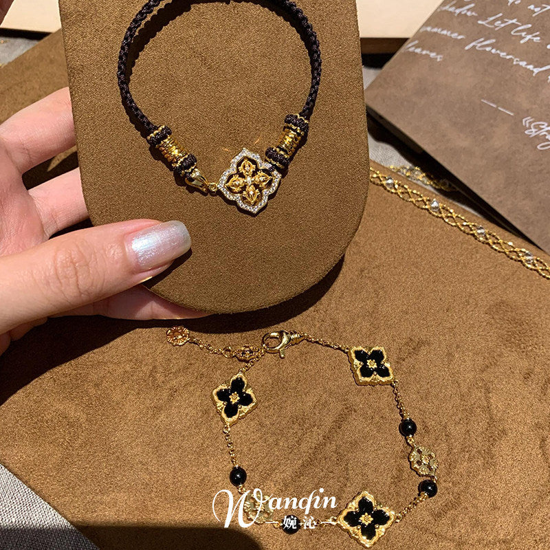 Black and Gold-Tone Floral Bracelet - view 2