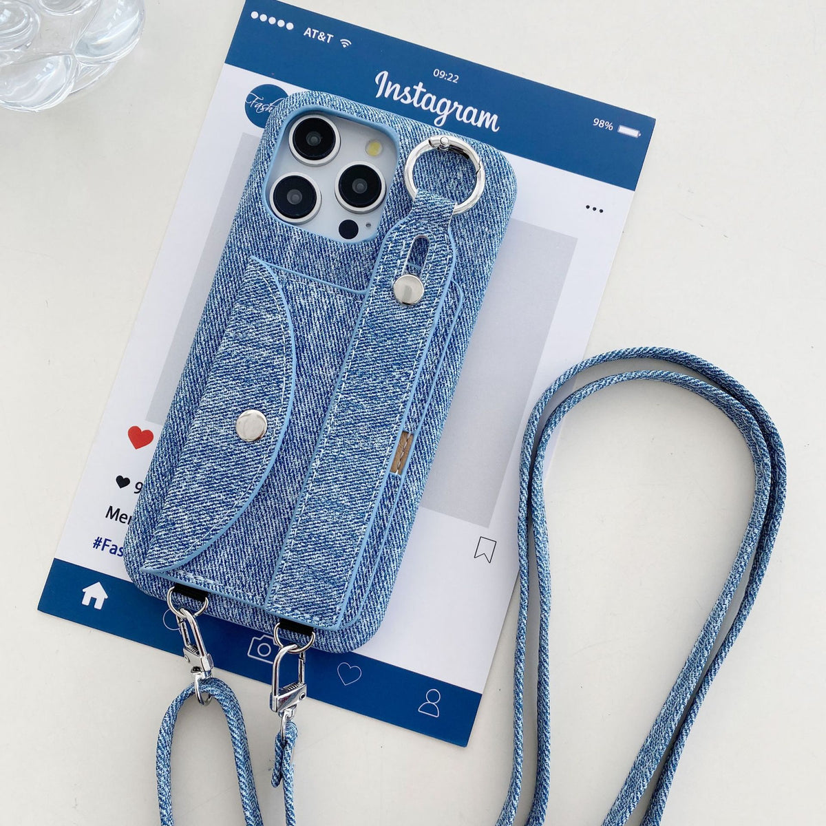 Denim-Look Wallet Crossbody Phone Case