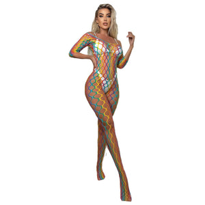 Rainbow Fishnet Bodysuit